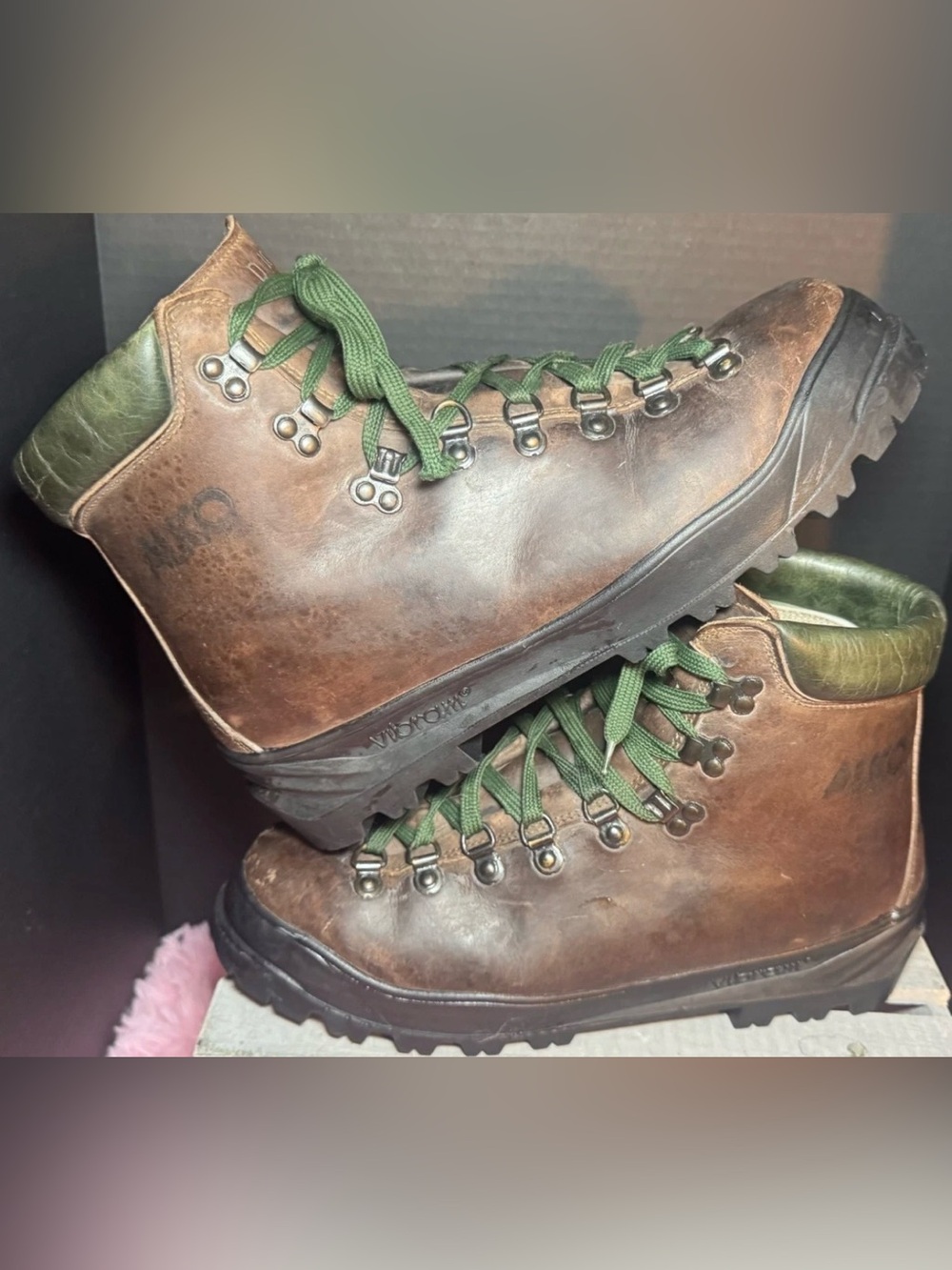 VTG Alico Italian Leather Hiking Boots Vibram Mens 10.5 Norwegian Welt Brown